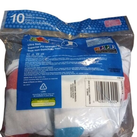 FOTL Size S 6-10.5 Crew Socks Girls 10 Pack White Assorted Colored Heels NEW - Picture 3 of 6